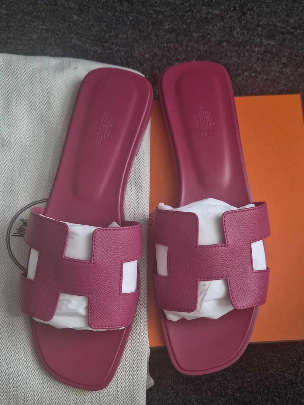 Hermes Oran Leather Slide Sandals